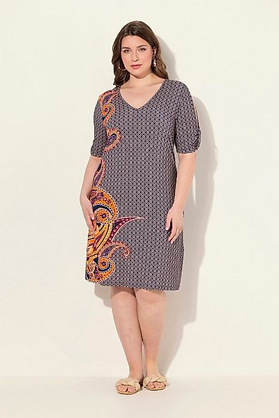 Ulla Popken Midikleid Strandkleid Paisley A-Linie V-Ausschnitt Halbarm günstig online kaufen