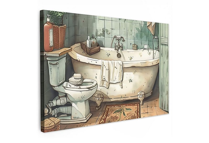 OneMillionCanvasses® Leinwandbild Vintage - Badewanne - Badezimmer - Illust günstig online kaufen