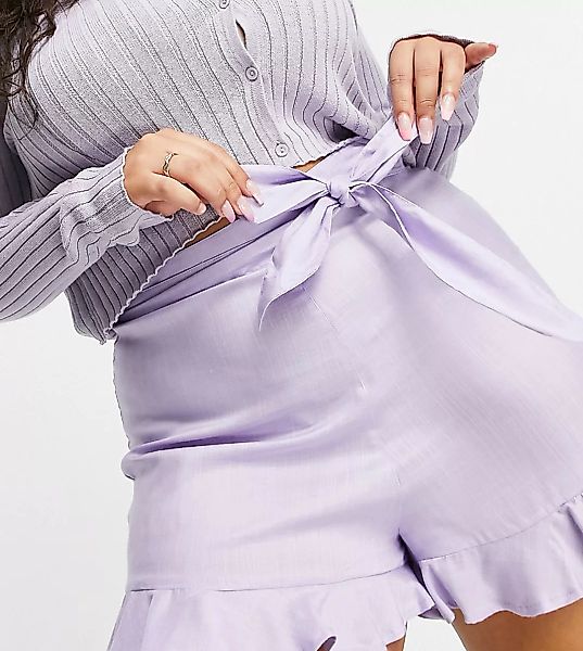 ASOS DESIGN Curve – Shorts mit Bindegürtel in Flieder-Lila günstig online kaufen
