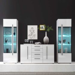 Wohnkombination für Esszimmer Weiß Hochglanz (dreiteilig) günstig online kaufen