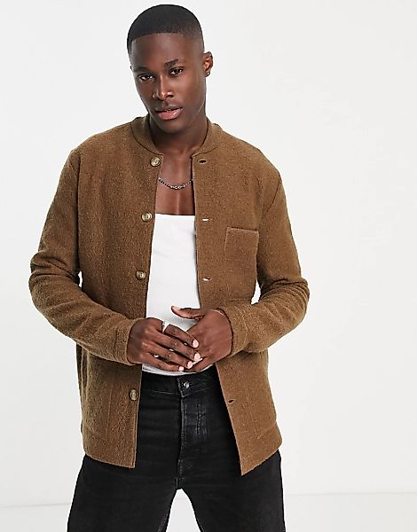 Selected Homme – Hemdjacke aus gekochter Wolle in Braun günstig online kaufen