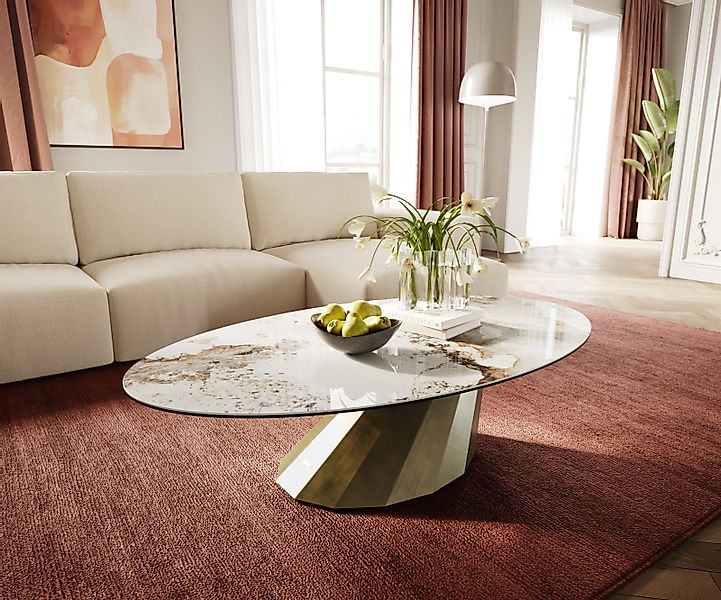 Couchtisch Edge Oval 140x80 cm Keramik Minas Melange Parabi Metallic Gold günstig online kaufen