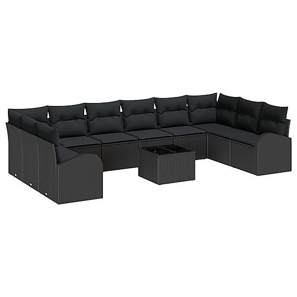 vidaXL Loungesofa 11-teiliges Garten-Sofa-Set mit Kissen in Beige Poly-Ratt günstig online kaufen