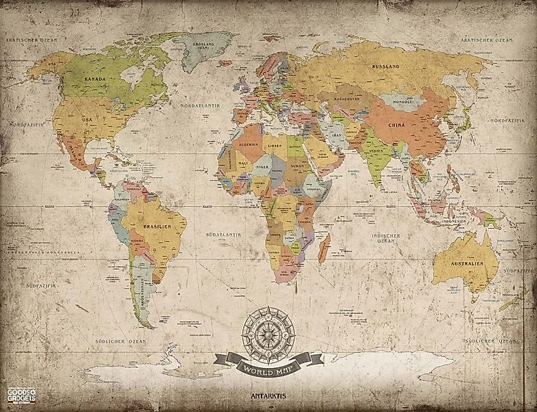 Goods+Gadgets Poster XXL Weltkarte, Vintage (Antike), Landkarte 140x100 cm günstig online kaufen