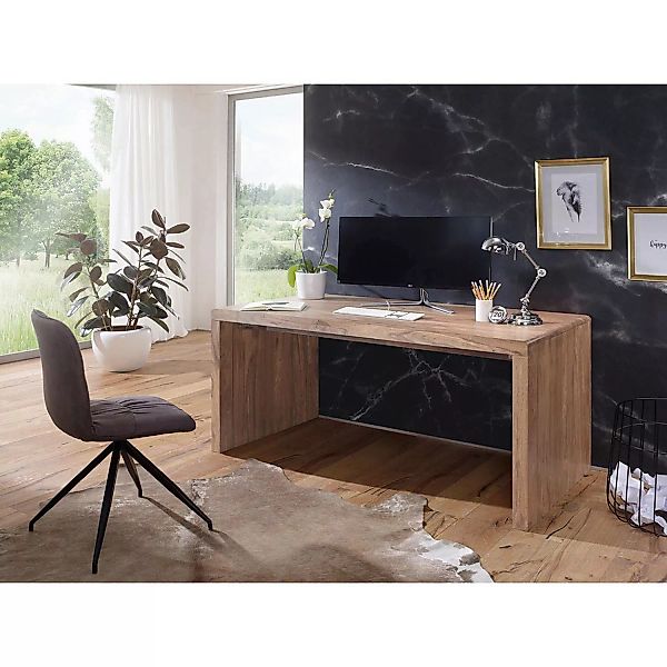 Schreibtisch Massiv-Holz Akazie 140cm breit Echtholz Design Landhaus B/H/T günstig online kaufen
