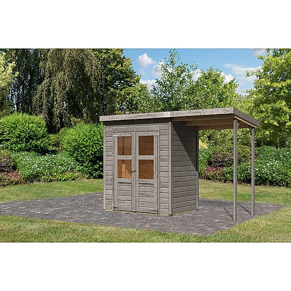 Karibu Gartenhaus Vellinge 2 m. Anbaudach Vorvergraut 219 x 178 x 122 cm günstig online kaufen