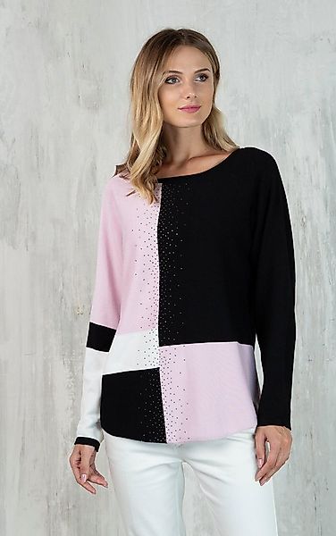 Passioni Strickpullover im Color Block-Design mit Strass günstig online kaufen