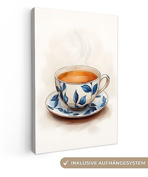 OneMillionCanvasses® Leinwandbild Teetasse - Blätter - günstig online kaufen
