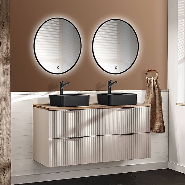Waschplatz Set mit 120cm Waschtisch, 3-teilig, in kaschmir und Eiche, ADELA günstig online kaufen