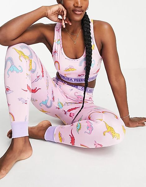 Chelsea Peers – Rosa Pyjama aus kurzem Oberteil und Leggings mit Regenbogen günstig online kaufen