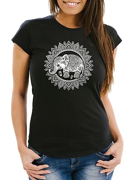 Neverless Print-Shirt Damen T-Shirt Elefant Mandala günstig online kaufen
