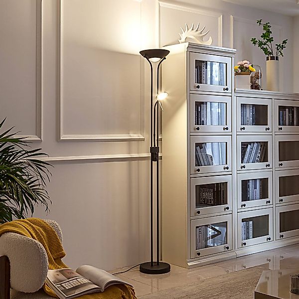 Lindby LED-Standleuchte Josefin, schwarz, Leselicht, dimmbar günstig online kaufen