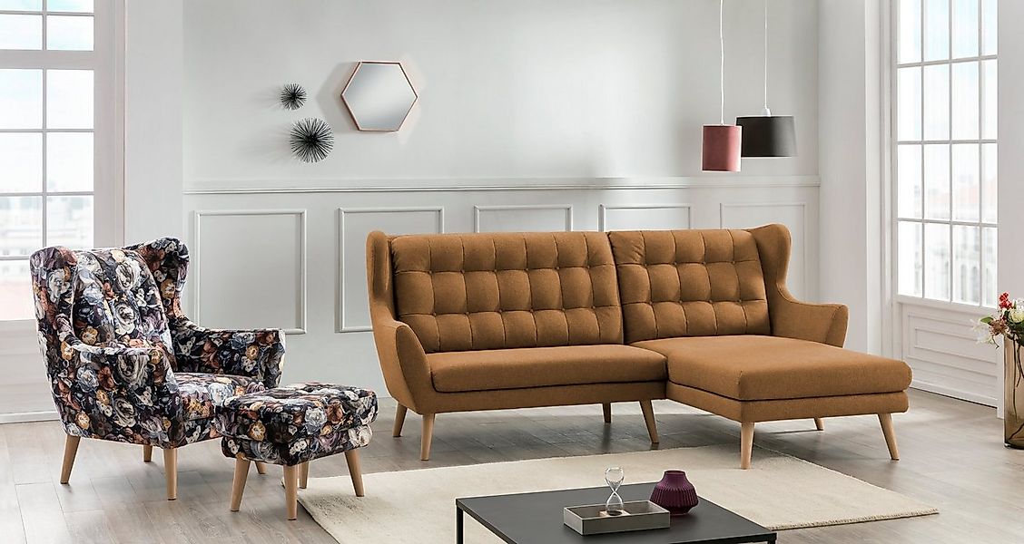 Leonique Ecksofa Louanne, L-Form, mit Holzfüßen günstig online kaufen