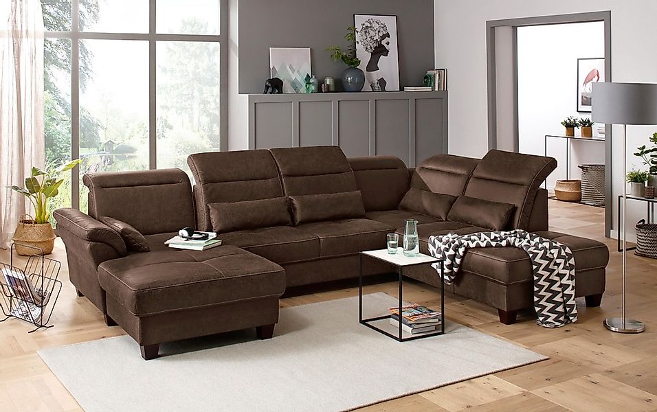 Home affaire Wohnlandschaft "Solvei U-Form" Sitztiefenverstellung und Feder günstig online kaufen