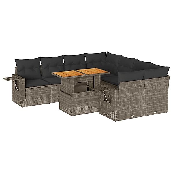vidaXL 9-Tlg Garten-Sofagarnitur mit Kissen Grau Poly Rattan 3327133 günstig online kaufen