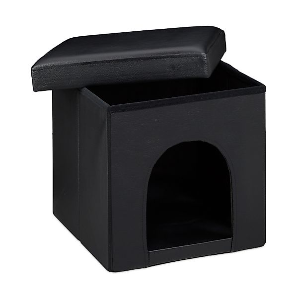 relaxdays Indoorhütte Hundebox Sitzhocker, Schwarz günstig online kaufen