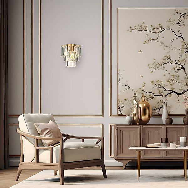 Wandleuchte Milano, Höhe 27 cm, gold/kristall, Glas, 2 x E14 günstig online kaufen