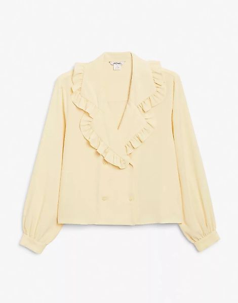 Monki – Marian – Langärmlige Bluse mit Rüschenkragen in Gelb günstig online kaufen