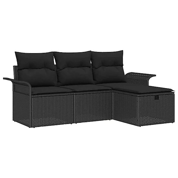 vidaXL Gartensofa-Set mit Kissen 4 Stk Schwarz Poly-Rattan 3358852 günstig online kaufen