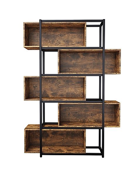 Bücherregal mit 5 Etagen, Holzmaserung und Schwarzem Stahlrohr, 121×35×176 günstig online kaufen