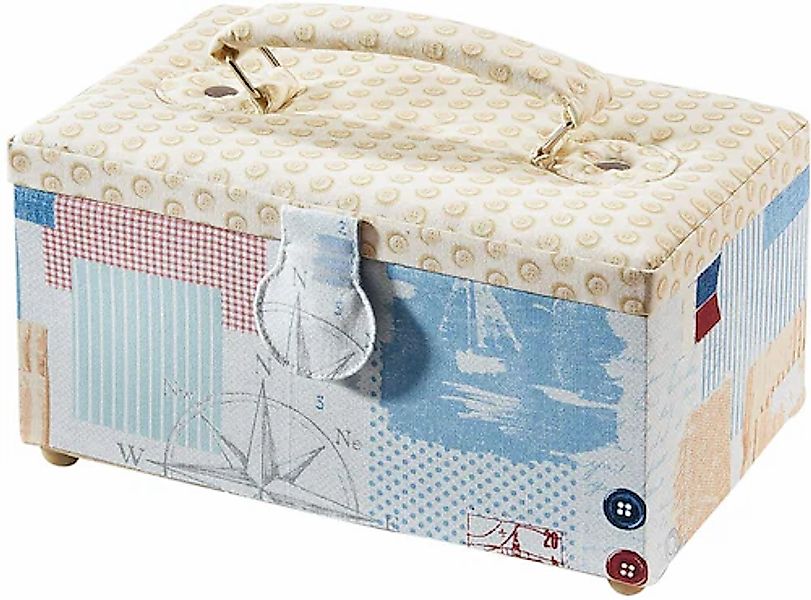 locker Nähkästchen, rechteckig, Textil mit Knopfmuster und Griff aus Stoff günstig online kaufen