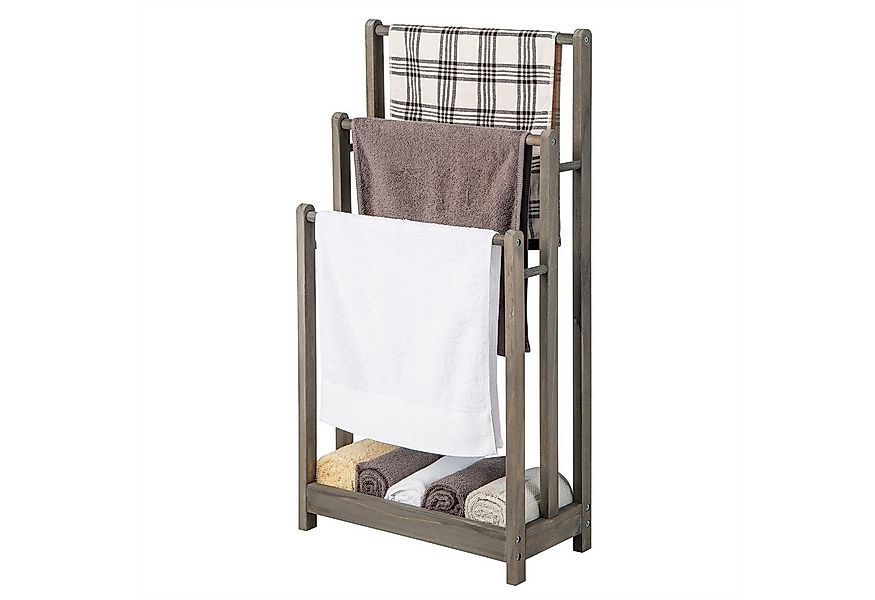 COSTWAY Handtuchständer, mit 3 Stangen & Ablagefach, Holz, 45x22x86 cm günstig online kaufen