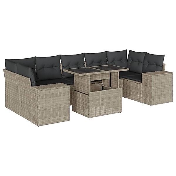 vidaXL 8-Tlg Garten-Sofagarnitur mit Kissen Hellgrau Poly Rattan 3269042 günstig online kaufen