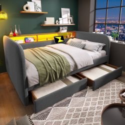 Merax Daybett (Schlafsofa aus Leinen, Lattenrost, günstig online kaufen