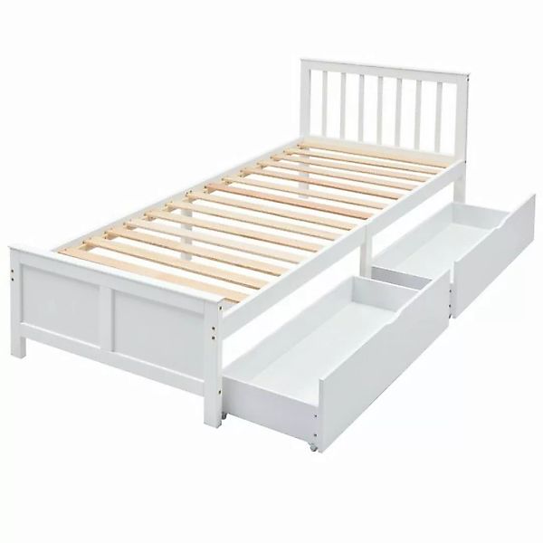 Tongtong Einzelbett Holzbett, mit Schubladen zur Aufbewahrung, weiß (90x200 günstig online kaufen