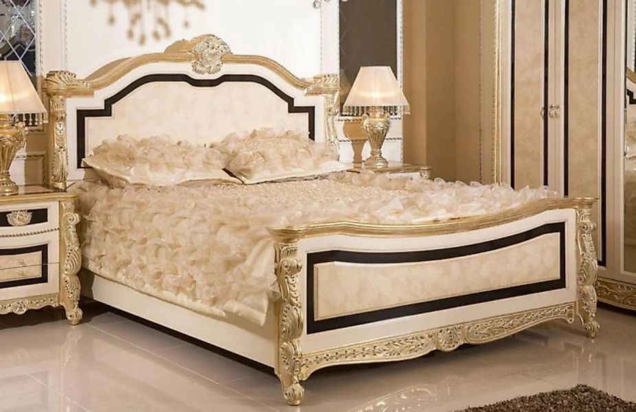 Casa Padrino Bett Casa Padrino Luxus Barock Doppelbett Weiß / Beige / Schwa günstig online kaufen