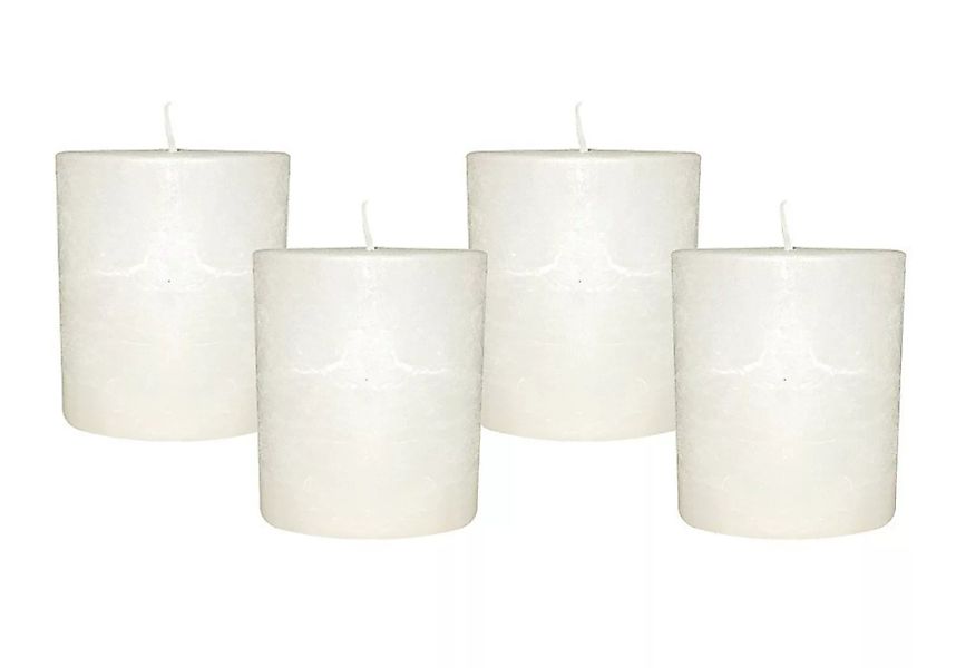 4 Rustic Stumpenkerzen Premium Kerze Weiß 7x8cm - 40 Std Brenndauer günstig online kaufen