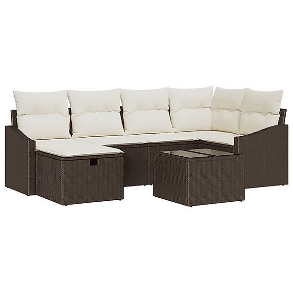 vidaXL Loungesofa 7-teiliges Garten-Sofa-Set mit Kissen Braun Poly-Rattan, günstig online kaufen