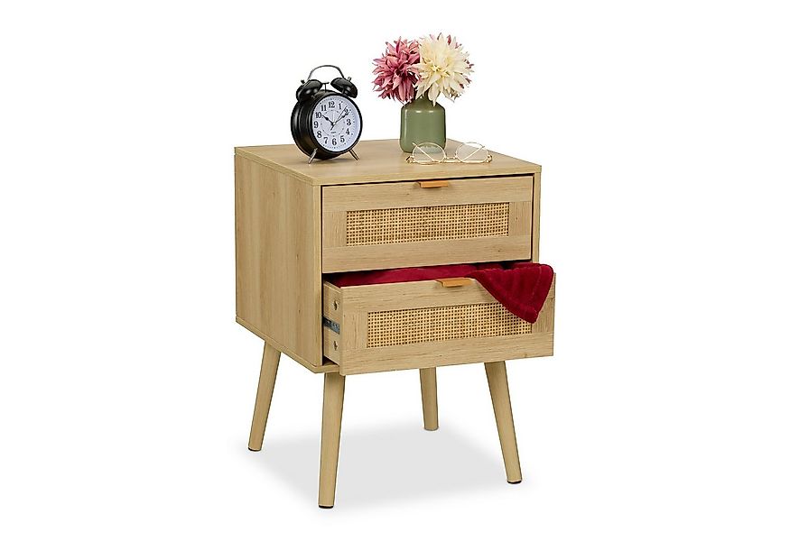 relaxdays Nachttisch im Rattan Design 2 Schublade (1-St), 1er Pack günstig online kaufen