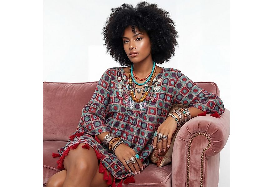 YC Fashion & Style Tunika Ethno Muster Bluse langarm, lockeres Sommer Obert günstig online kaufen