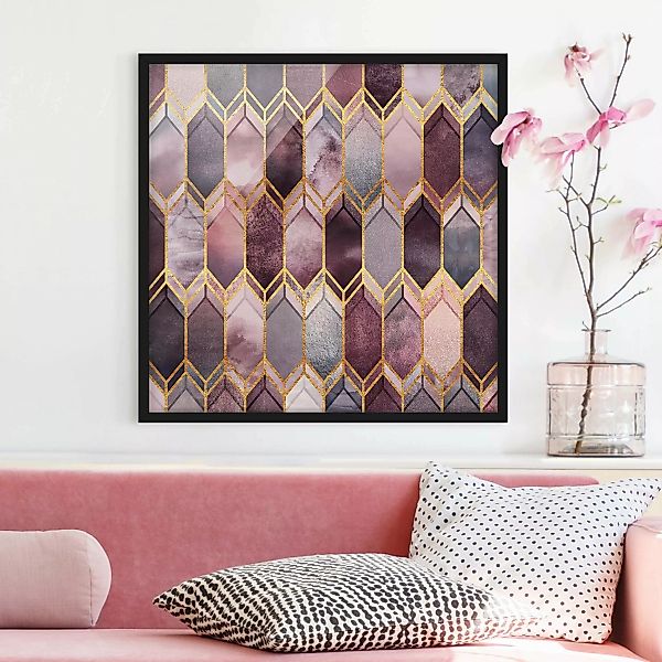 Bild mit Rahmen - Quadrat Glasmalerei geometrisch Rosé Gold günstig online kaufen