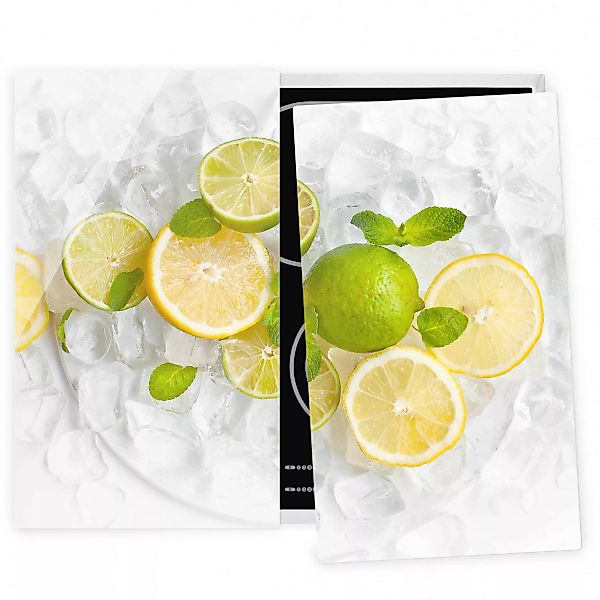 2-teilige Herdabdeckplatte Glas Kulinarisch Zitrusfrüchte auf Eiswürfel günstig online kaufen
