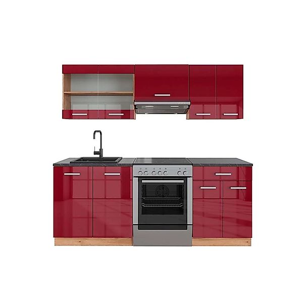 Vicco R-Line Küchenzeile Bordeaux Hochglanz/Goldkraft Eiche 200 cm AP Anthr günstig online kaufen