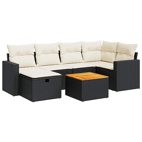 vidaXL 7-Tlg Garten-Sofagarnitur mit Kissen Schwarz Poly Rattan 3325787 günstig online kaufen