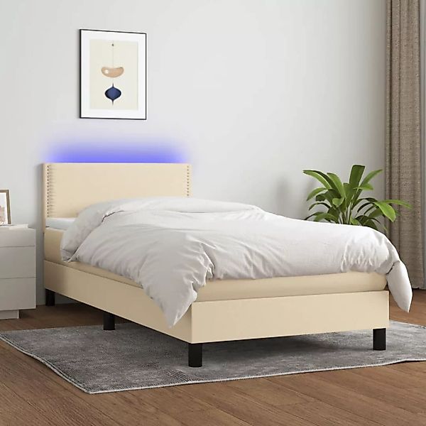 Vidaxl Boxspringbett Mit Matratze & Led Creme 100x200 Cm Stoff günstig online kaufen