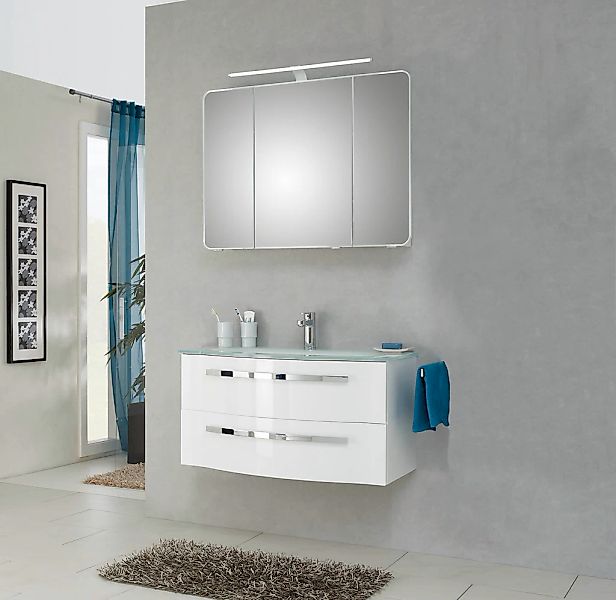 Saphir Badmöbel-Set "Serie 4005, vormontiert, Glaswaschbecken, Spiegelschra günstig online kaufen