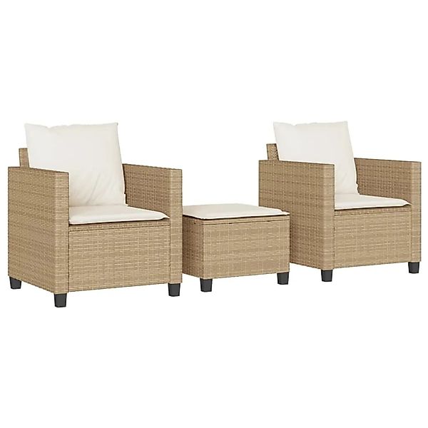 vidaXL 3-tlg Bistro-Set mit Kissen Beige Poly Rattan Modell 17 günstig online kaufen