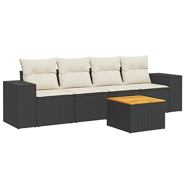 vidaXL 5-Tlg Garten-Sofagarnitur mit Kissen Schwarz Poly Rattan 3257652 günstig online kaufen