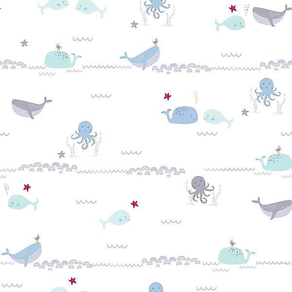 PROFHOME 381301-GU Kinder Tapete Tiermotiv Matt Blau Grau Weiß 0,53 m x 10, günstig online kaufen