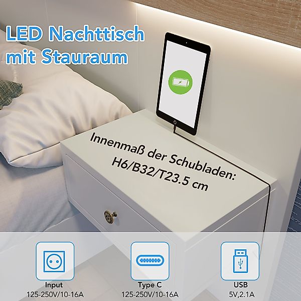 STILVORA Jugendbett 160×200 mit Nachttischen,Bettgestell Holzbett günstig online kaufen
