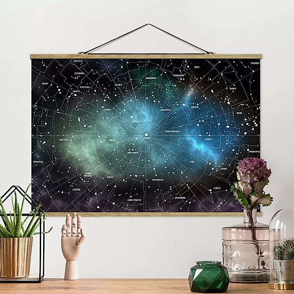 Stoffbild Karten mit Posterleisten - Querformat Sternbilder Karte Galaxiene günstig online kaufen
