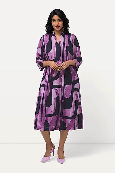 Ulla Popken Midikleid Midi-Puntokleid Kelchkragen V-Ausschnitt günstig online kaufen