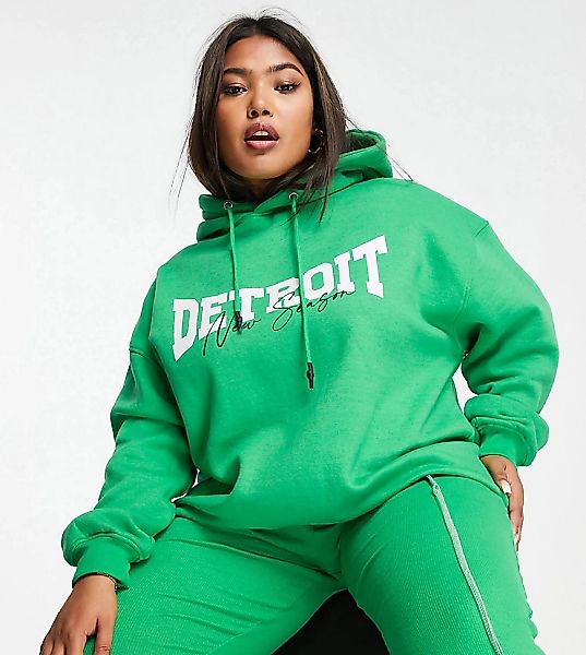 Public Desire Curve – Oversize-Kapuzenpullover in Grün mit Detroit-Logo günstig online kaufen