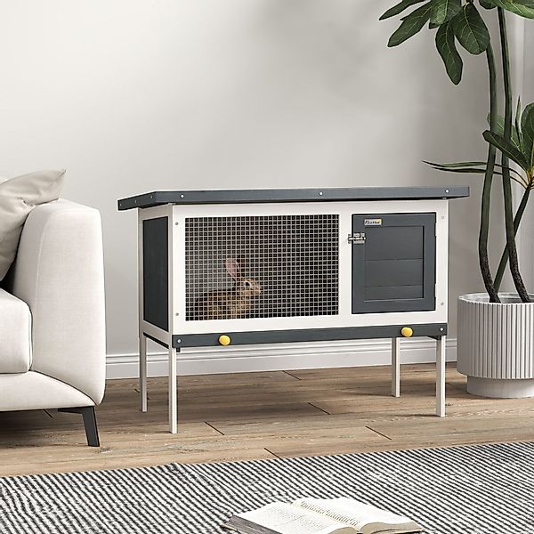 PawHut Kleintierstall aus Teerpappe Massivholz, Grau+Weiß, günstig online kaufen