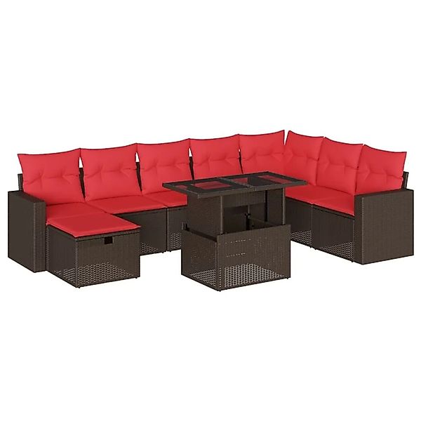 vidaXL 9-Tlg Gartensofa-Set mit Kissen Braun Polyrattan 3274874 günstig online kaufen