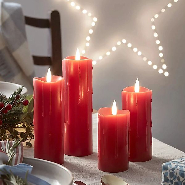 4er Set TruGlow® LED Kerzen rot schmal mit Wachstropfen günstig online kaufen
